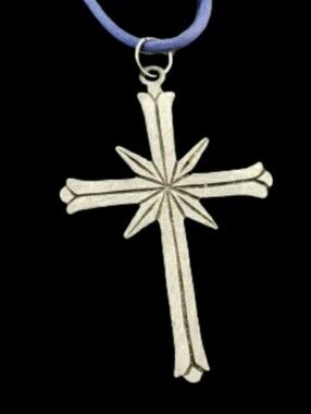 Vintage Silver Cross Crucifix Pendant On Blue Cord 3x2